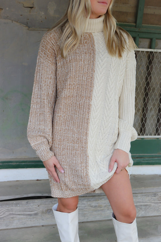 Taupe Turtleneck Sweater Dress